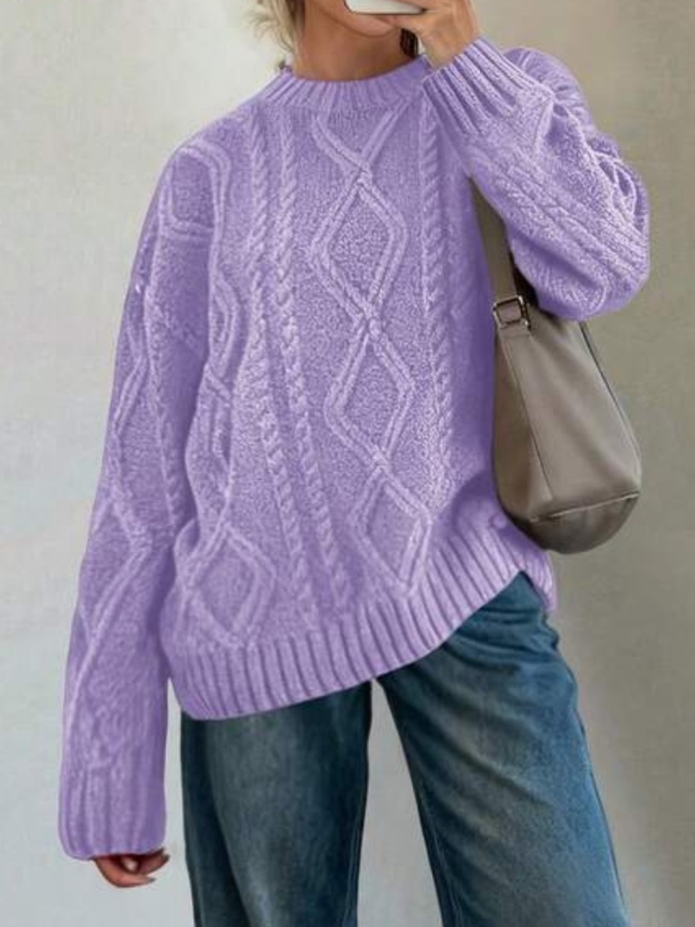 SHEIN Lilac Cable Knit Crewneck Sweater XL Sold Out